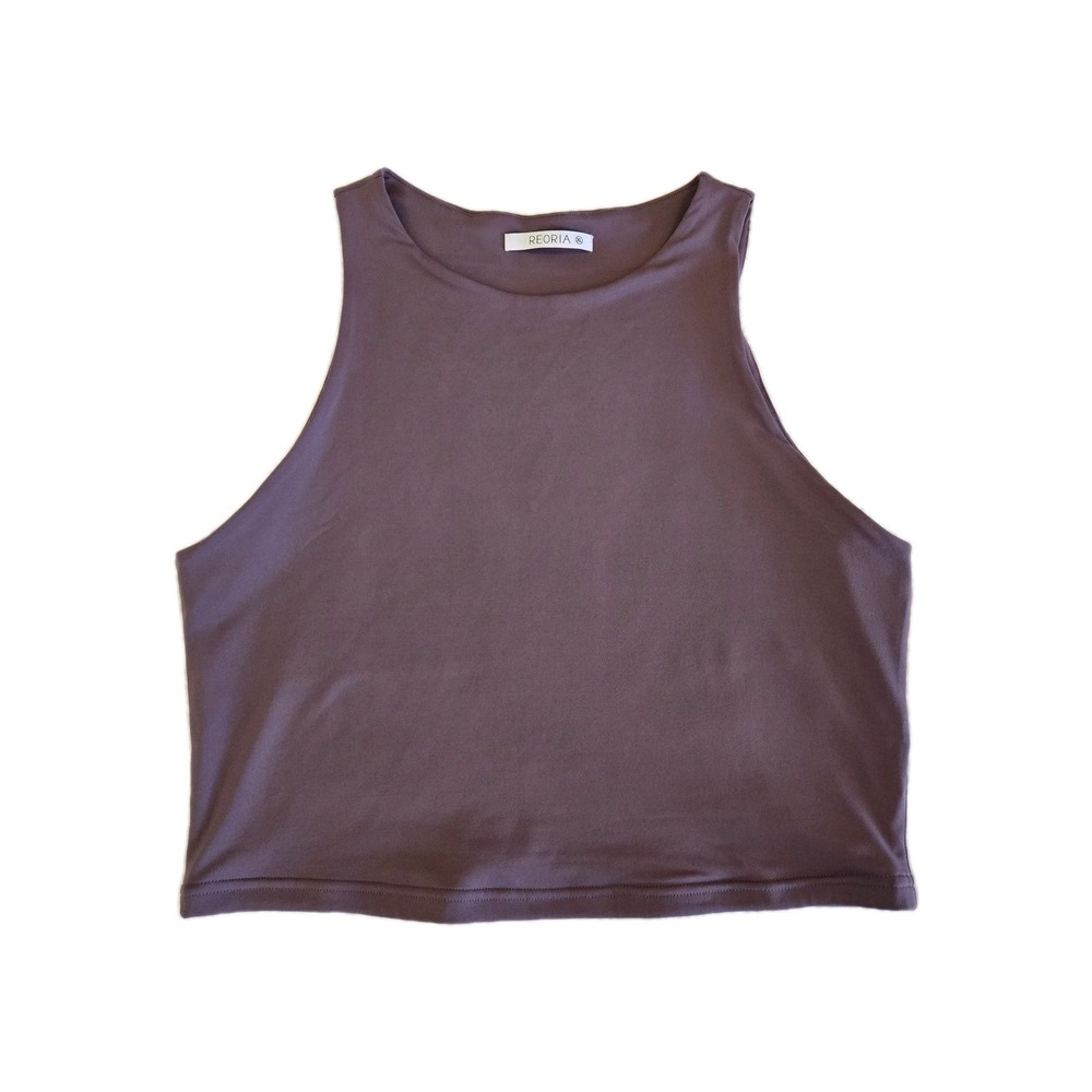 REORIA Sleeveless High Neck Double Lined Casual Basic Tank Plum XL